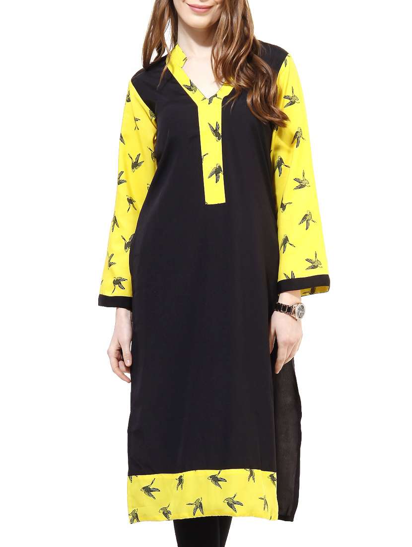 Black crepe printed kurta