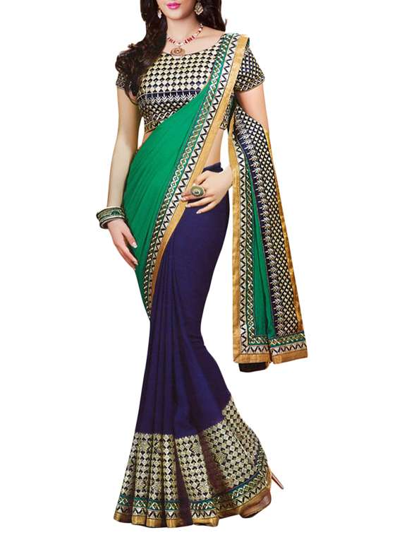 blue georgette half and half  saree with blouse