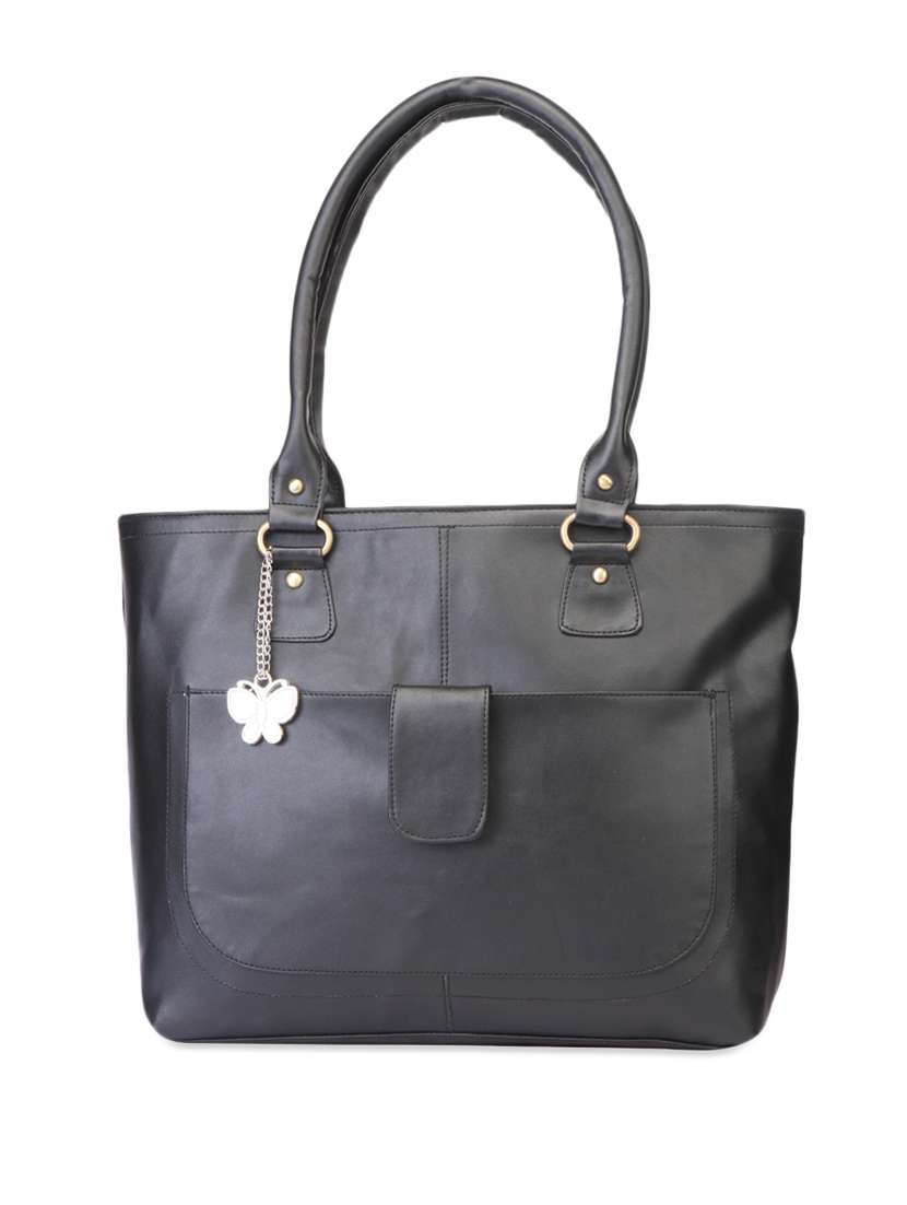 black plain leatherette handbag
