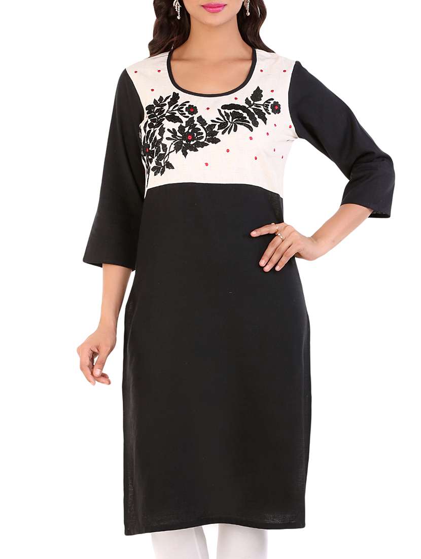 black cotton flex straight kurta