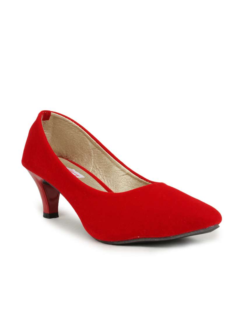 red suede slip on pumps