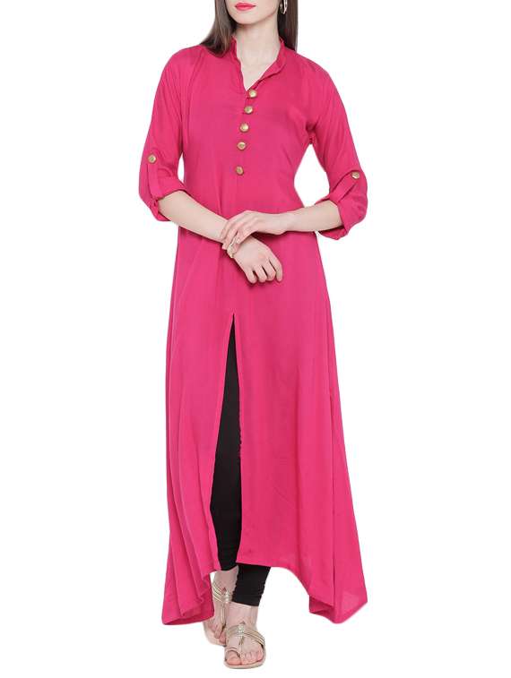 pink rayon plain  high slit long kurta
