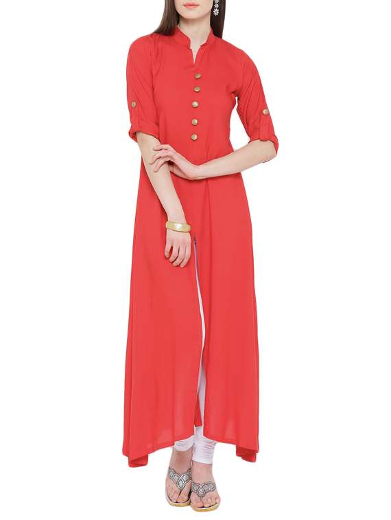 red rayon  high slit kurta