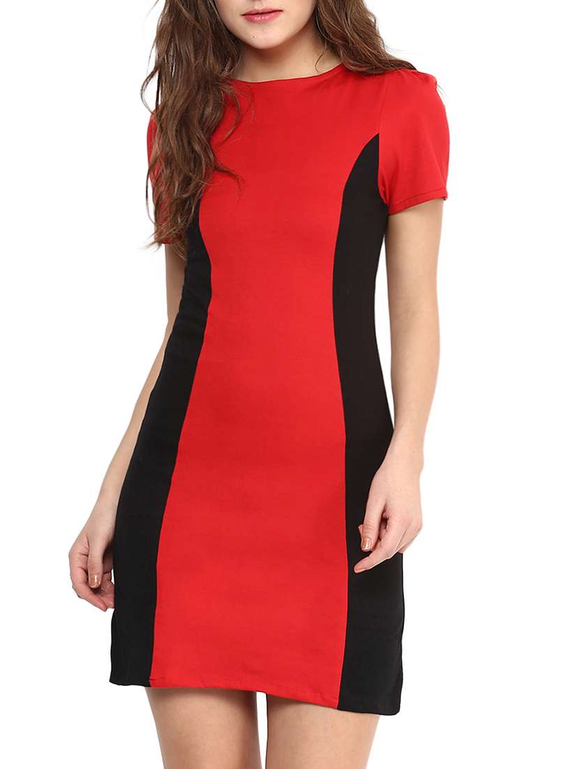  red solid shaped bandage dress