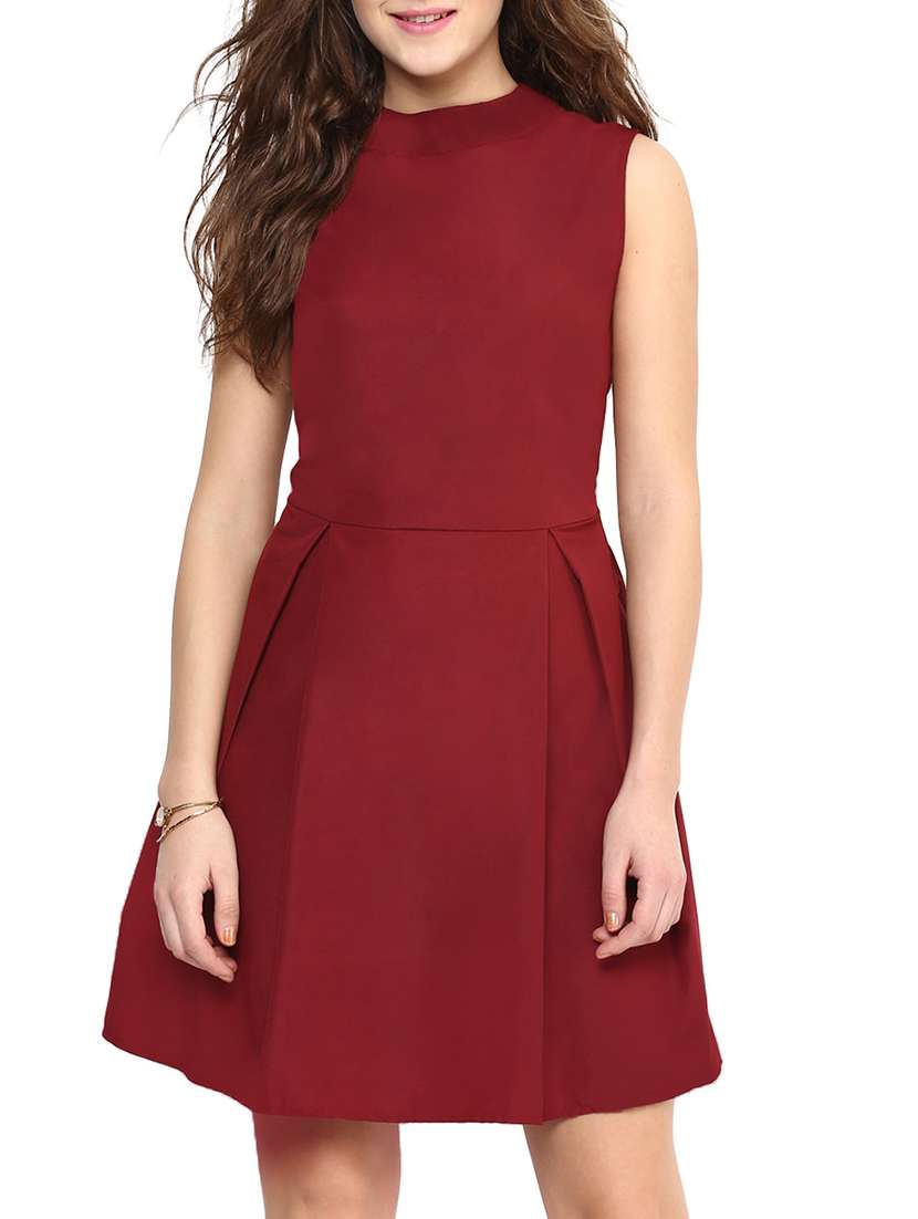  maroon solid sleeveless peplum dress