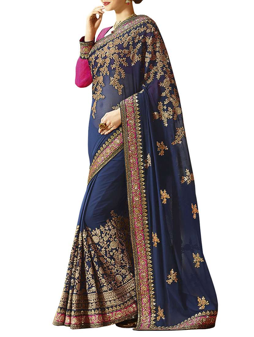 indianefashion  blue faux georgette embroidery sarees
