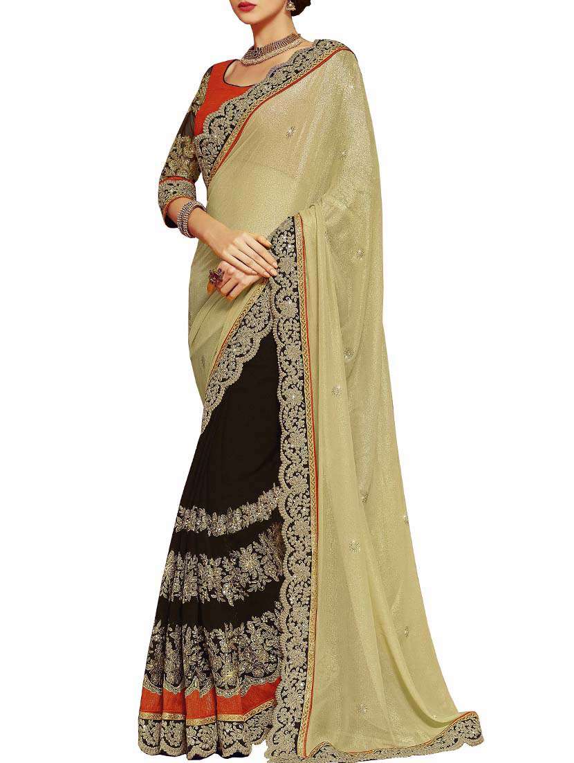 indianefashion  brown faux georgette embroidery sarees