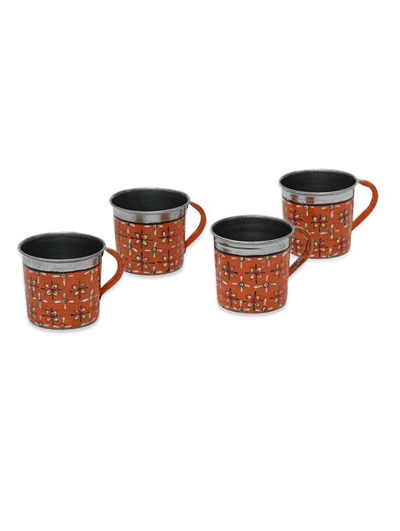 orange painted stainless steel mugs set (4pcs)