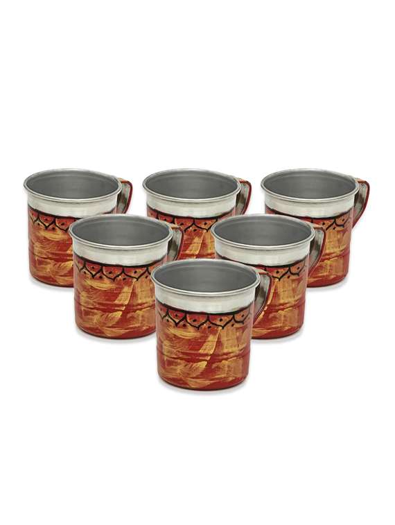 red painted tea cup set (6pcs)