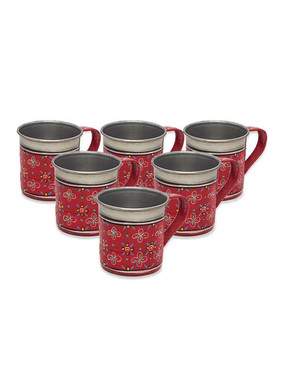 red floral   handpainted tea cup set