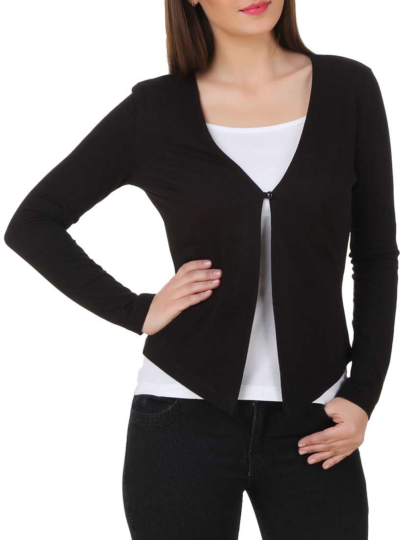 button detail long sleeved shrug