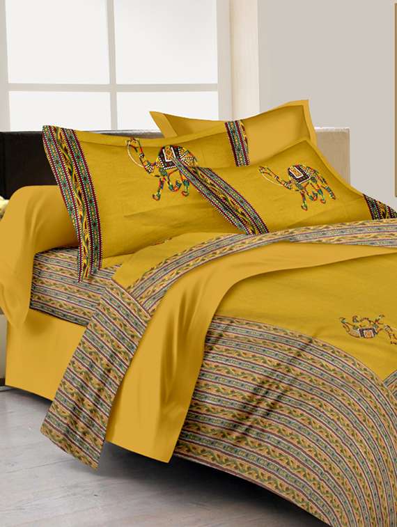 lali prints patchwork camel royal print 1 king size bedsheet and 2 pillow covers
