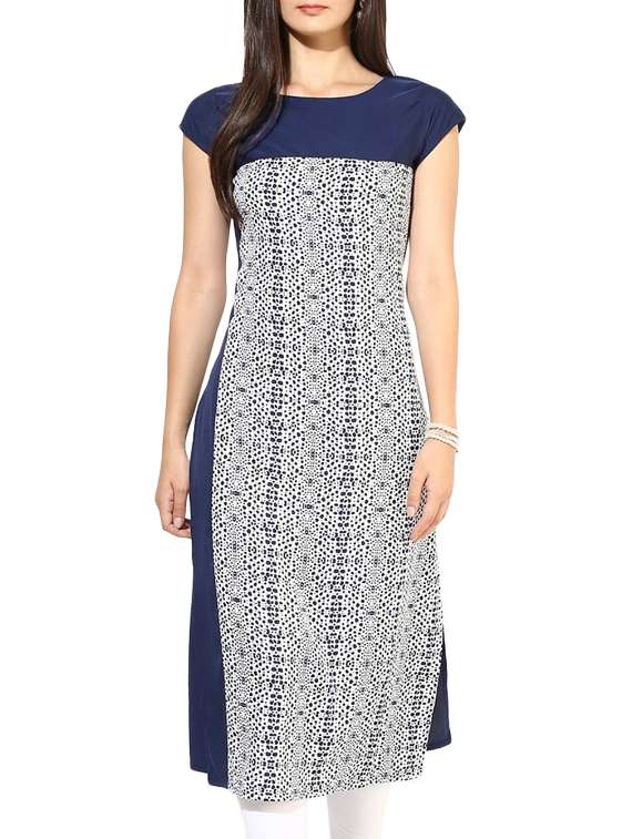 ziyaa  blue art crepe digital printed kurta