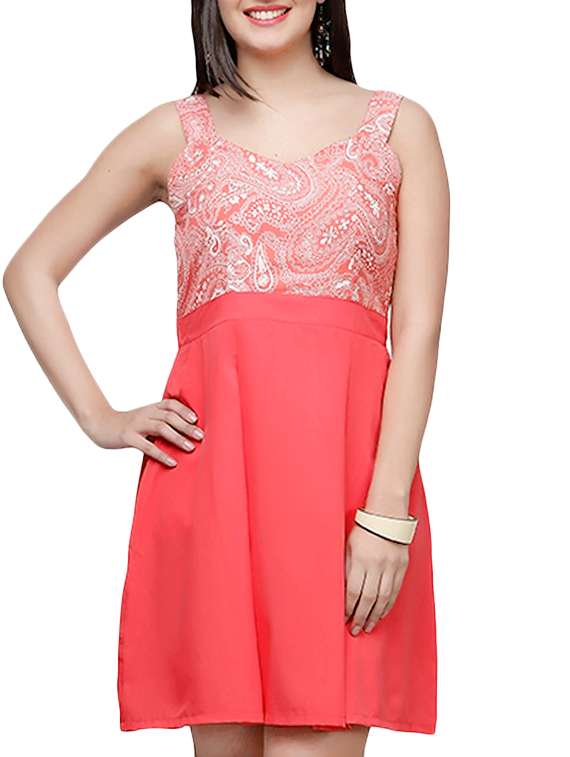 pink poly crepe aline dress