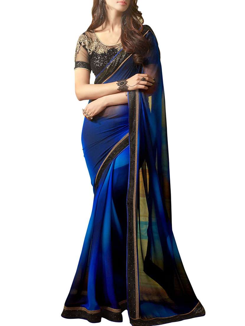 blue georgette saree