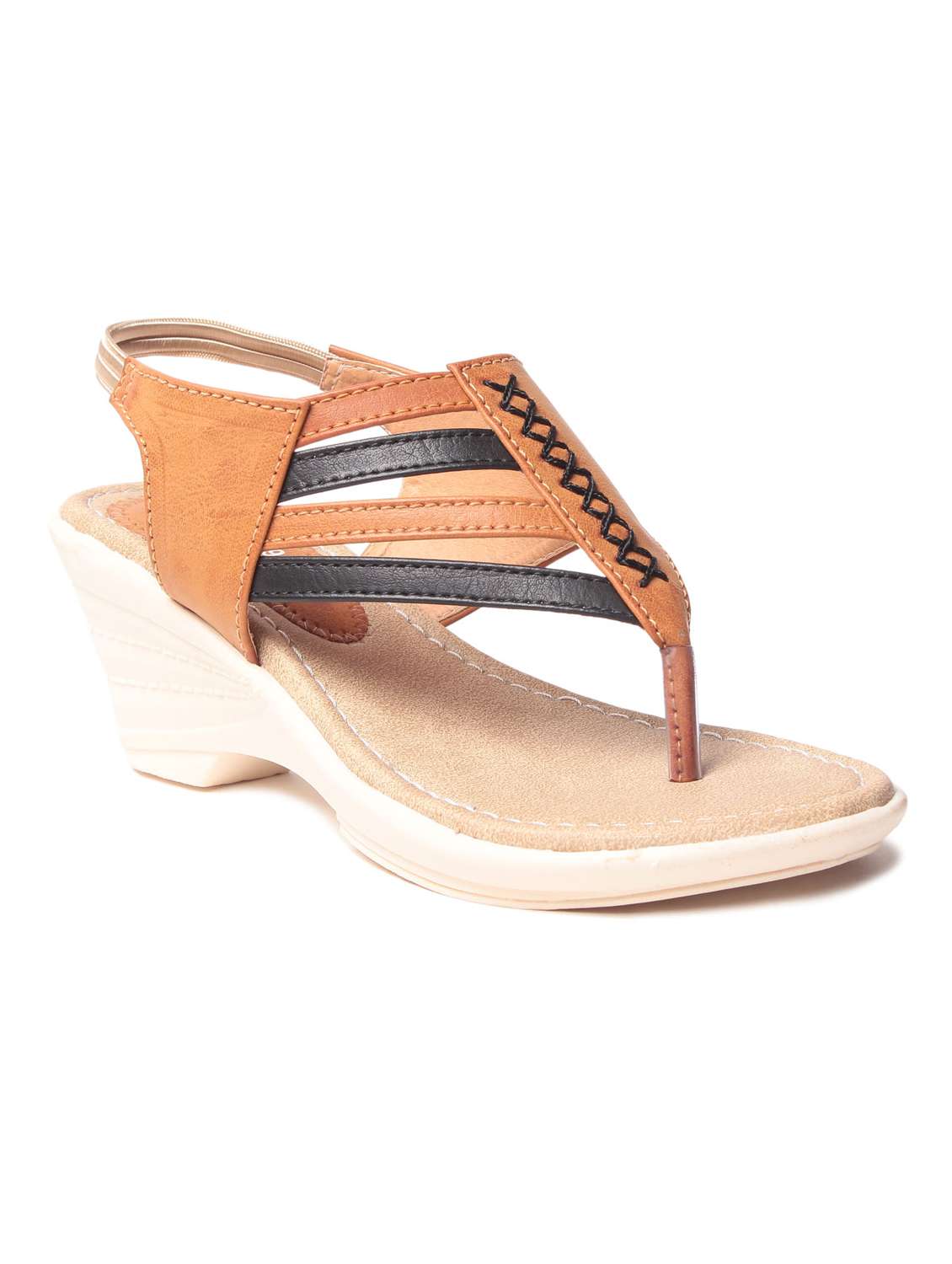 beige leatherette wedge
