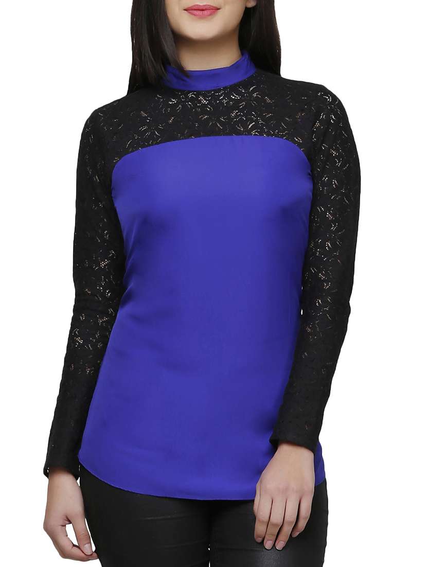 mock neck laced panel top