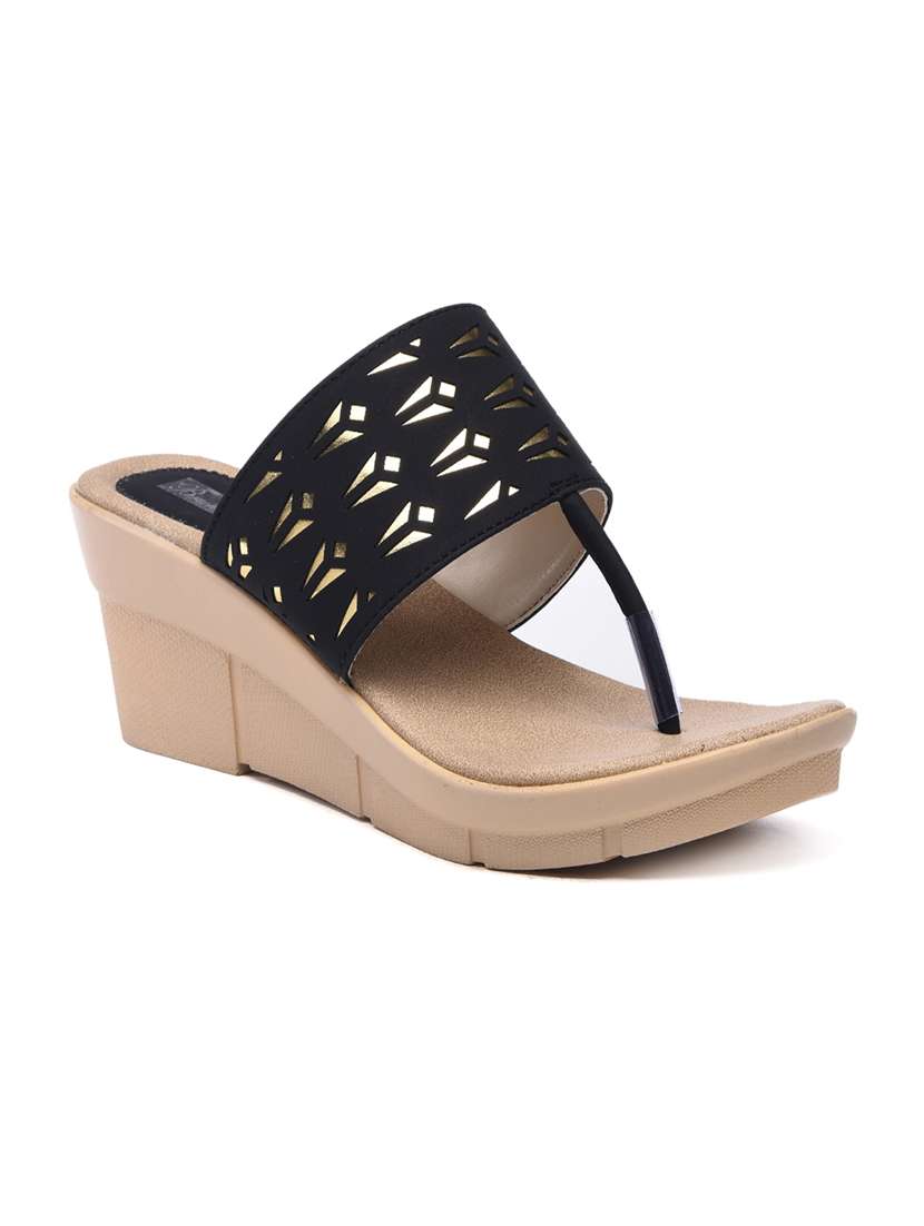 black faux leather wedge