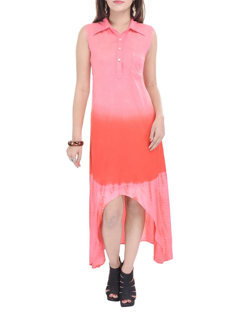 shirt collar shibori high low dress