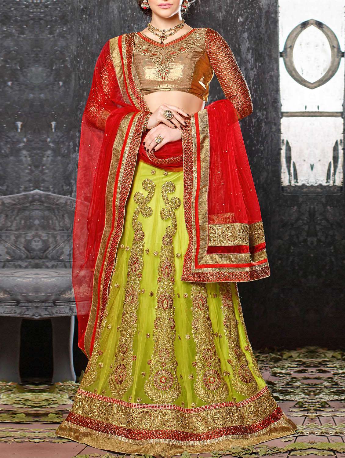 green net flared lehenga
