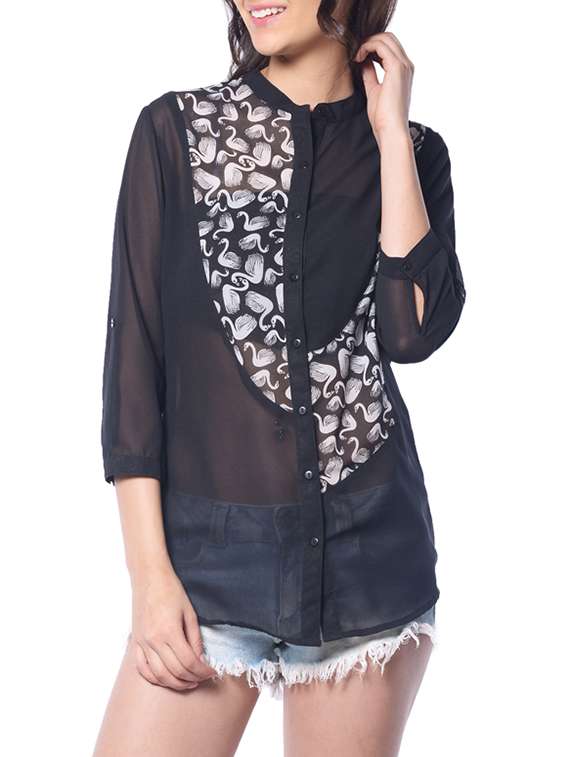 black poly georgette shirt