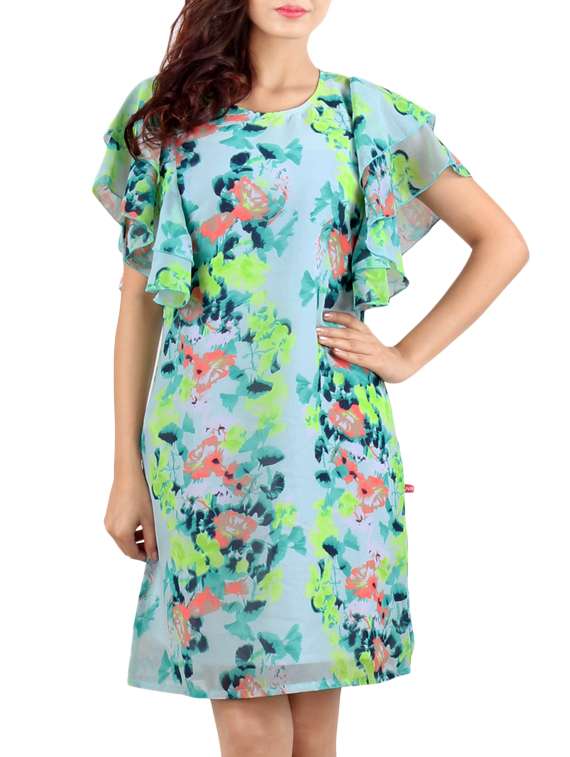 blue georgette floral dress