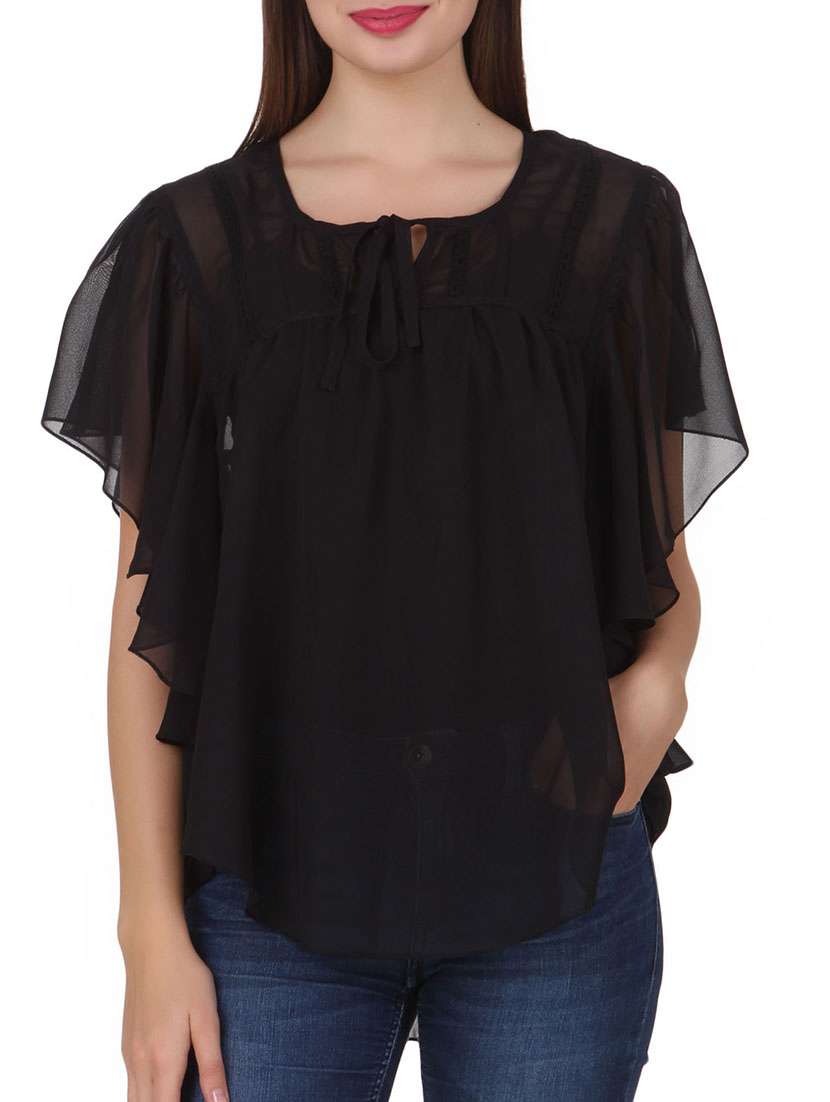 black poly georgette regular top