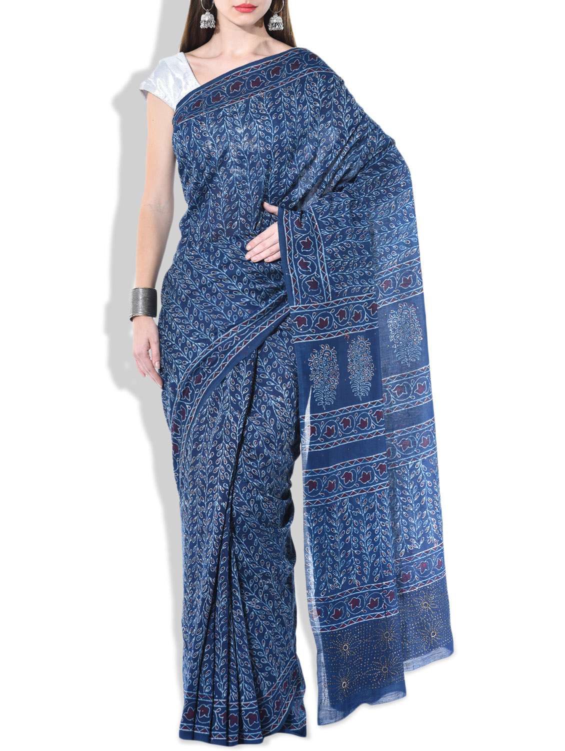 blue, cotton, batik saree with blouse