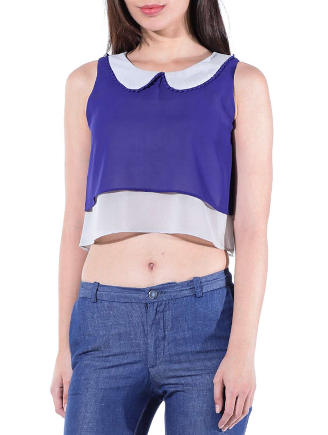 blue, grey poly georgette top