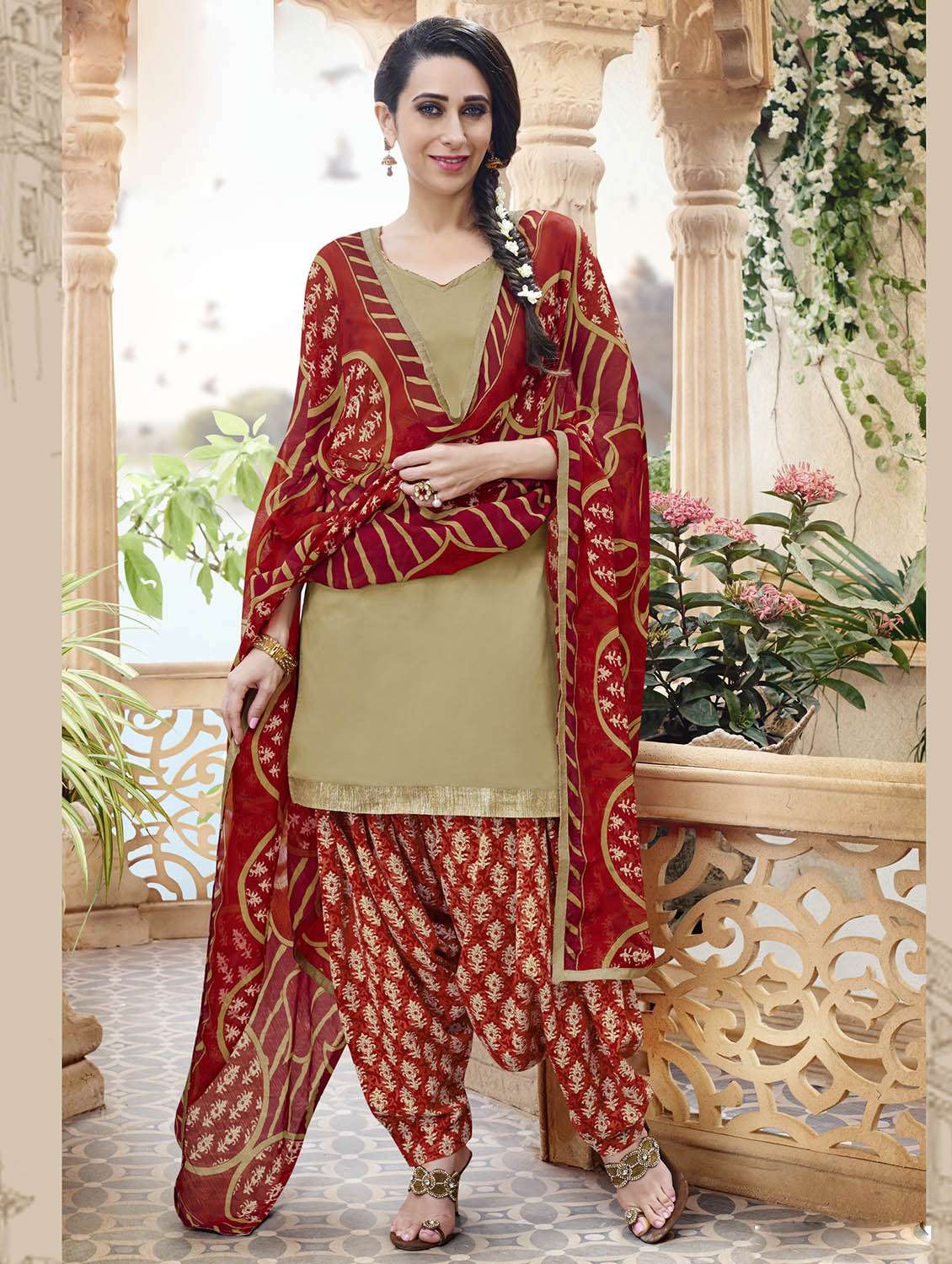 beige cotton unstitched suit