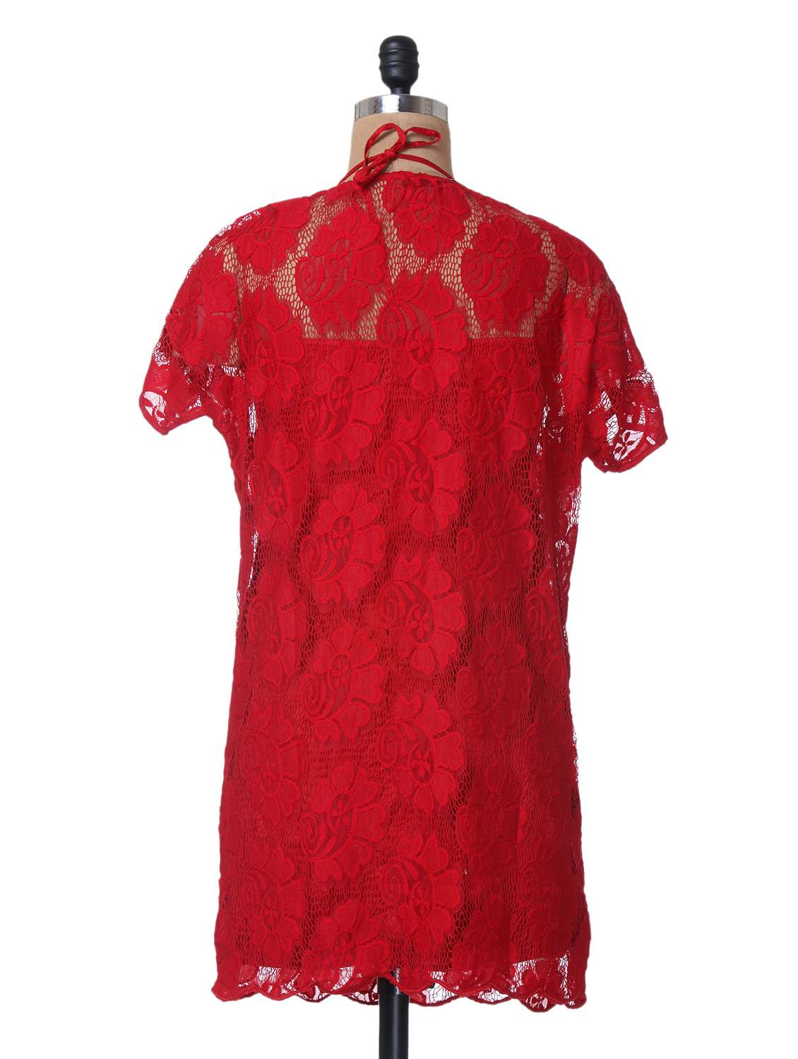 red color plain solid lace dress - 1031518 - Standard Image - 2