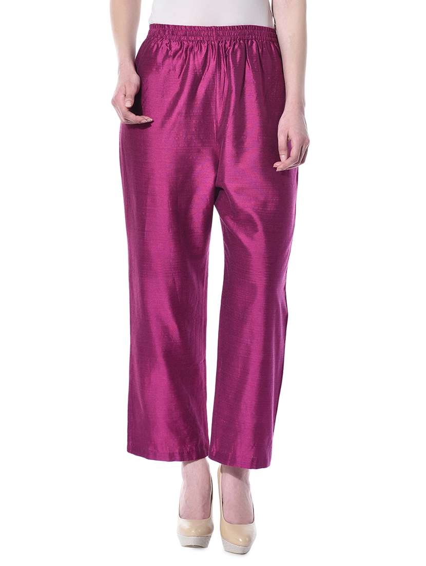 solid purple cotton silk palazzos