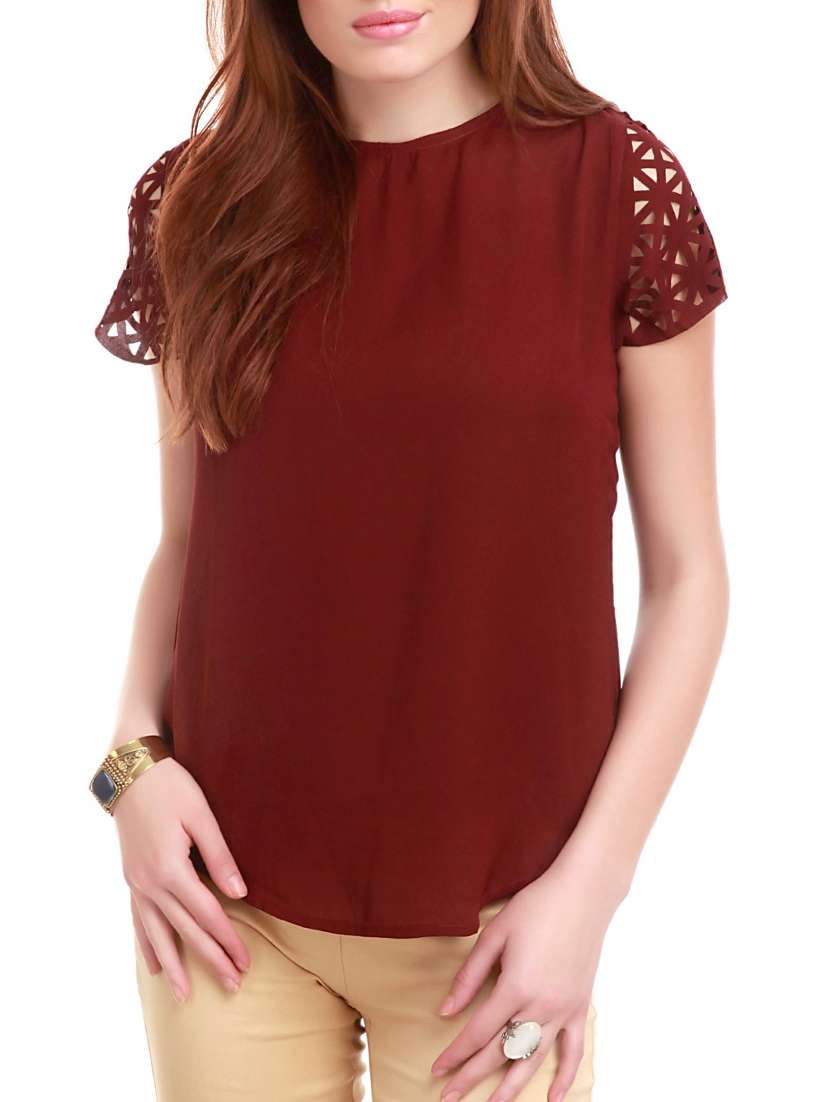 maroon poly cotton regular top