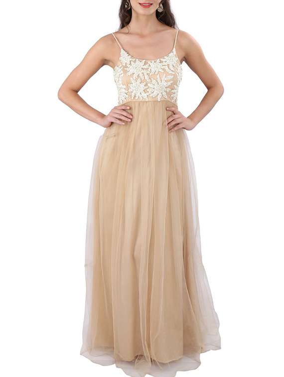 beige net aline lehenga