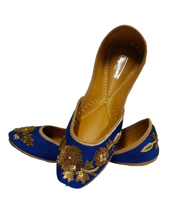 coral haze royal blue floral embellished silk handcrafted jutis