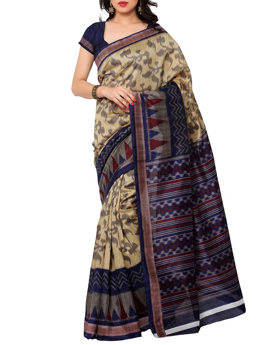 multi colored art silk printed saree with blouse