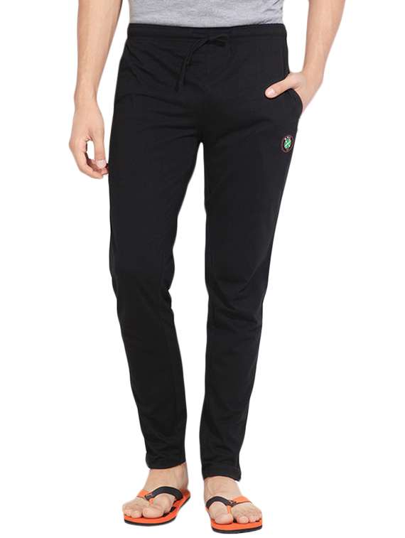 black cotton blend track pant