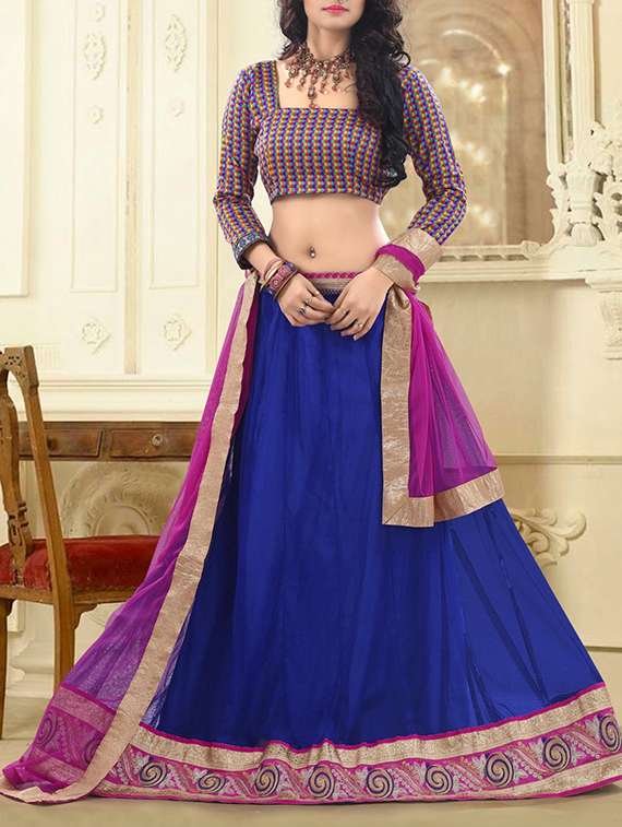 blue cotton blend lehenga