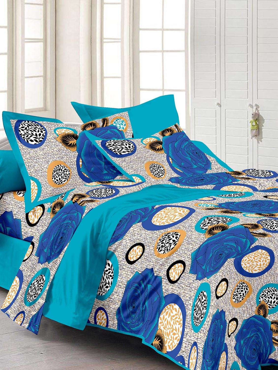 story@ home blue 100% cotton fantasy 1 single bedsheet with 1 pillow cover