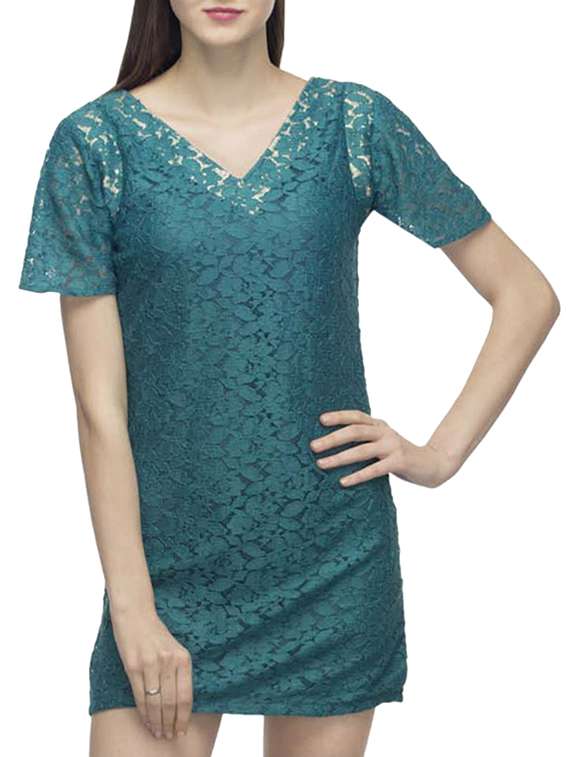 green lace sheath dress