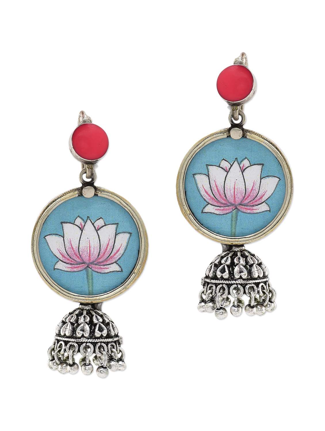 anetra multicoloured german silver jhumkas