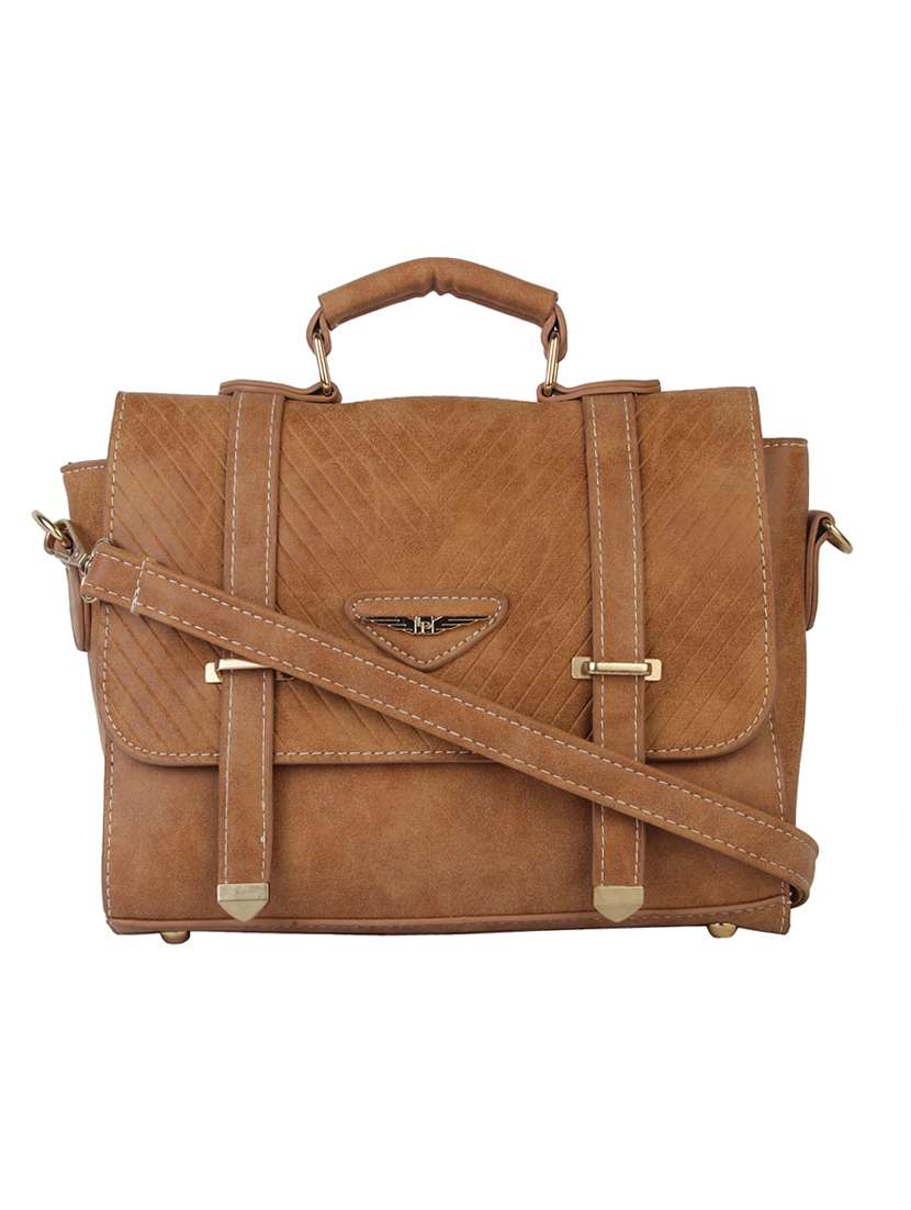 tan leatherette satchel
