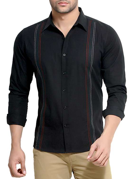 black cotton striped casual shirt