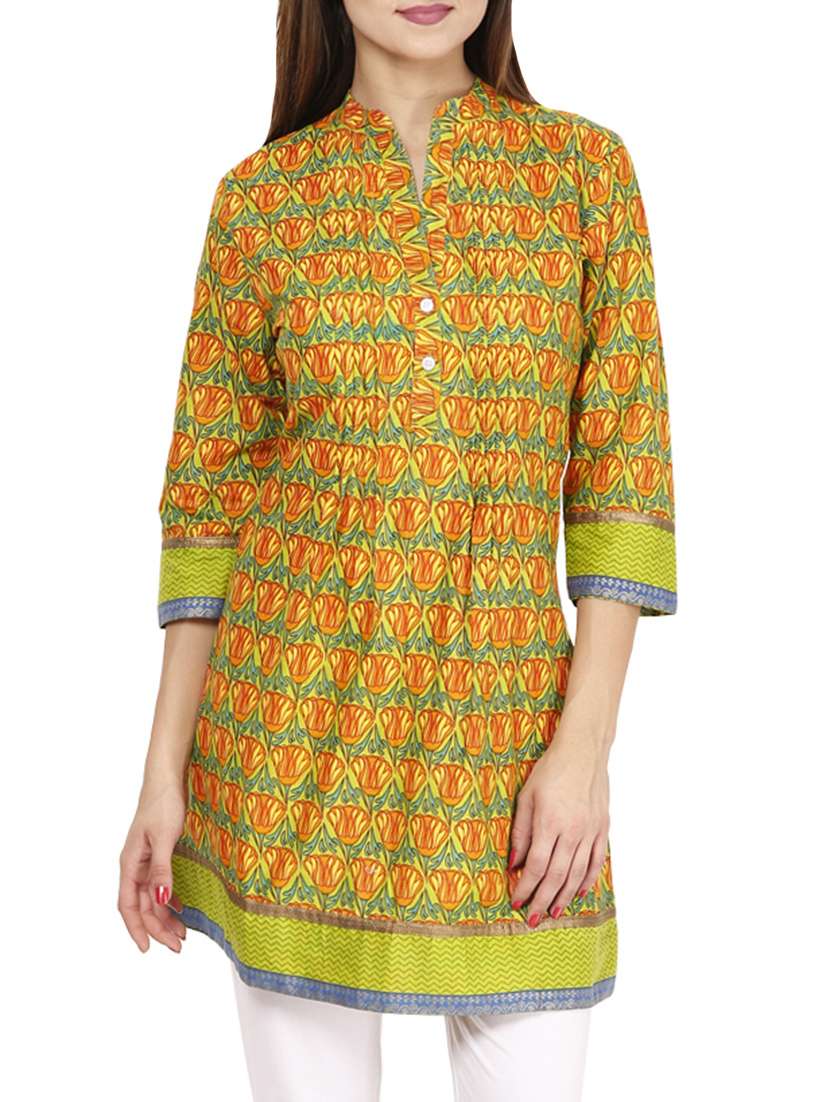 yellow cotton straight kurti