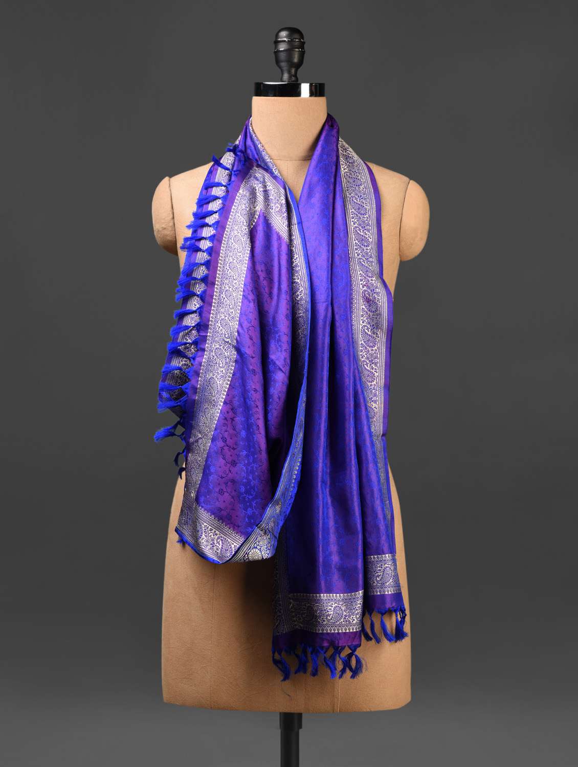 tasseled royal blue and purple stole