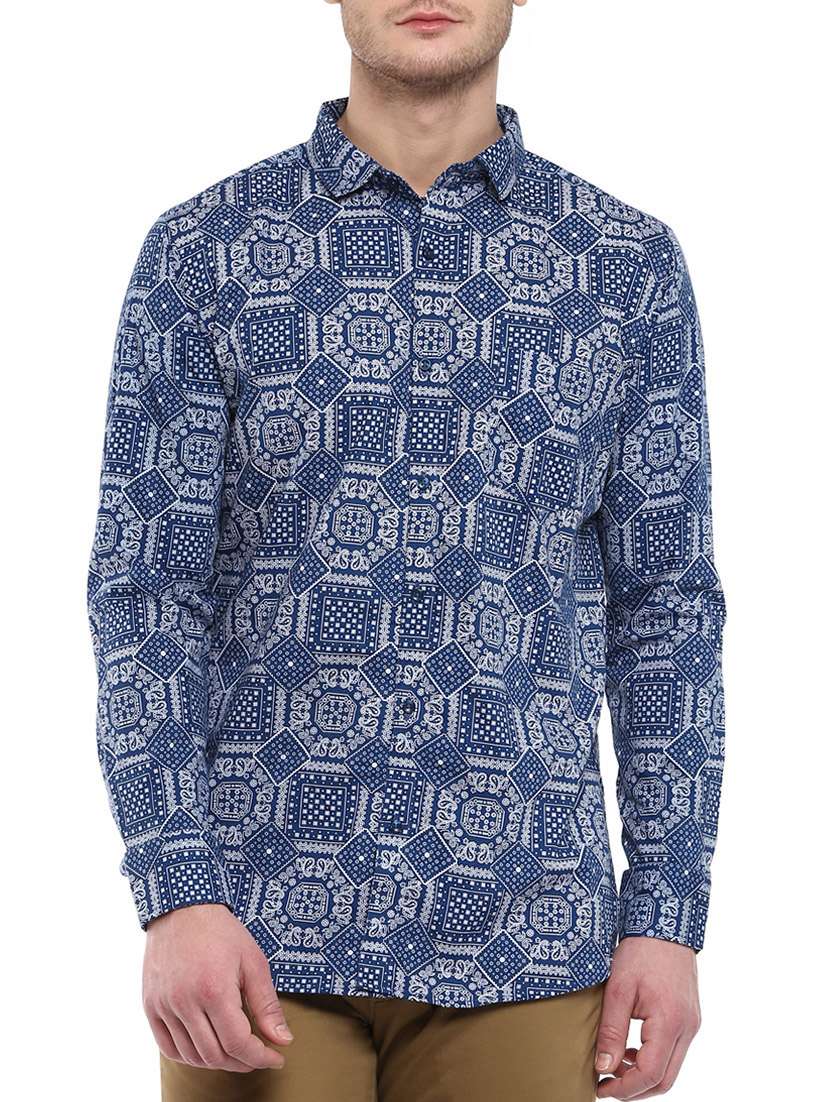 blue colored, cotton casual shirt