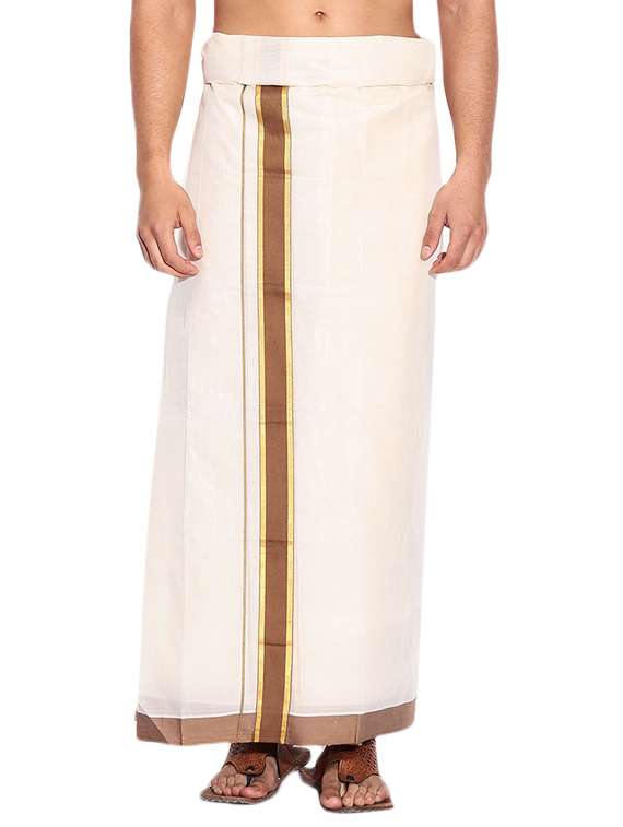 cream cotton dhoti with coffee brown border