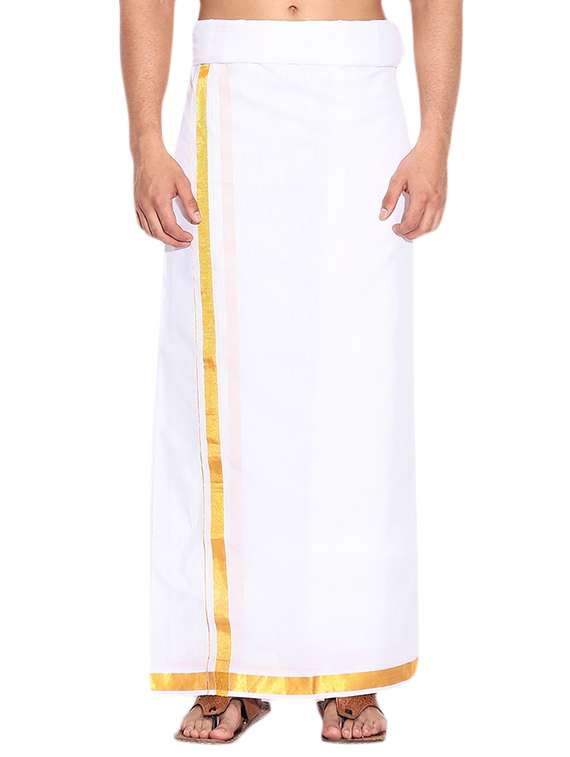 white solid lungi with golden border 