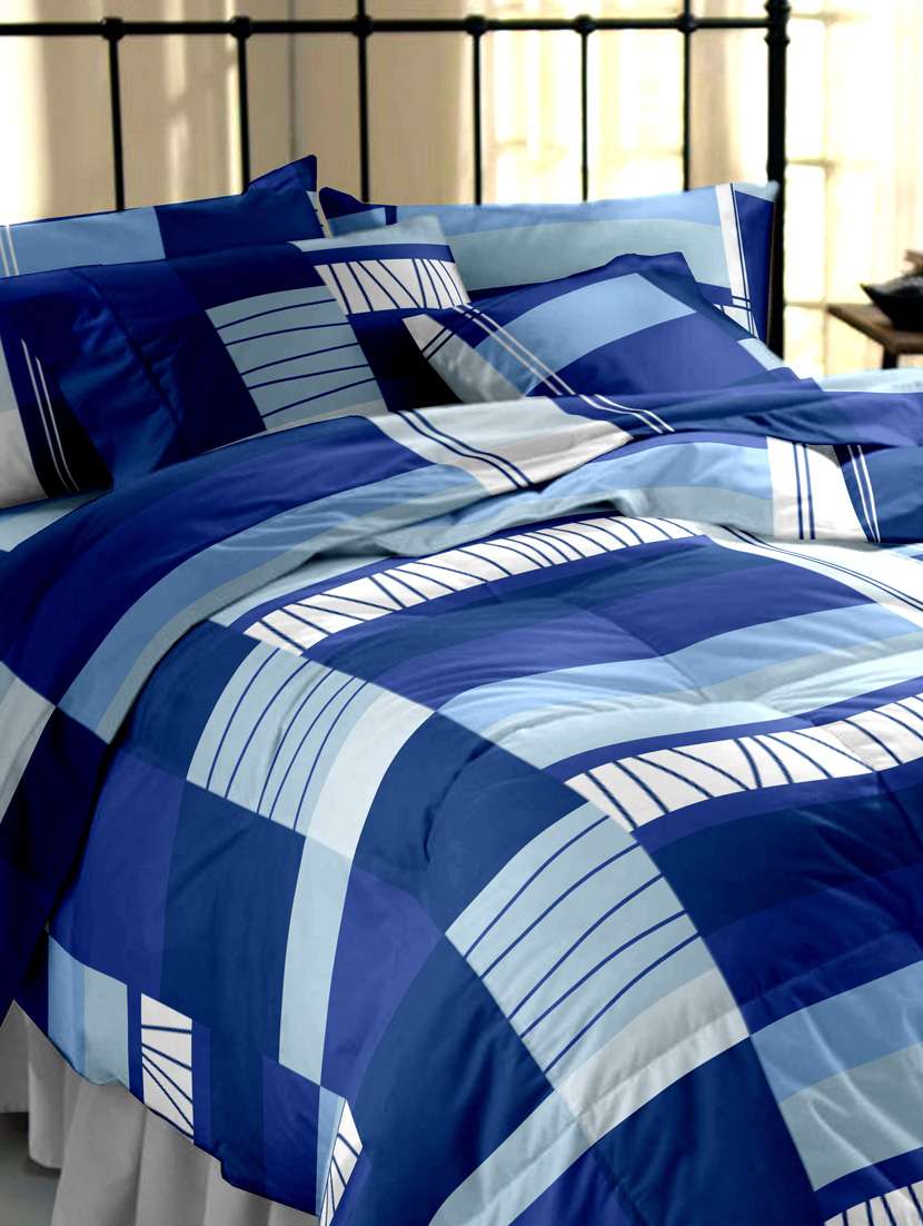 blue printed cotton double bedsheet set