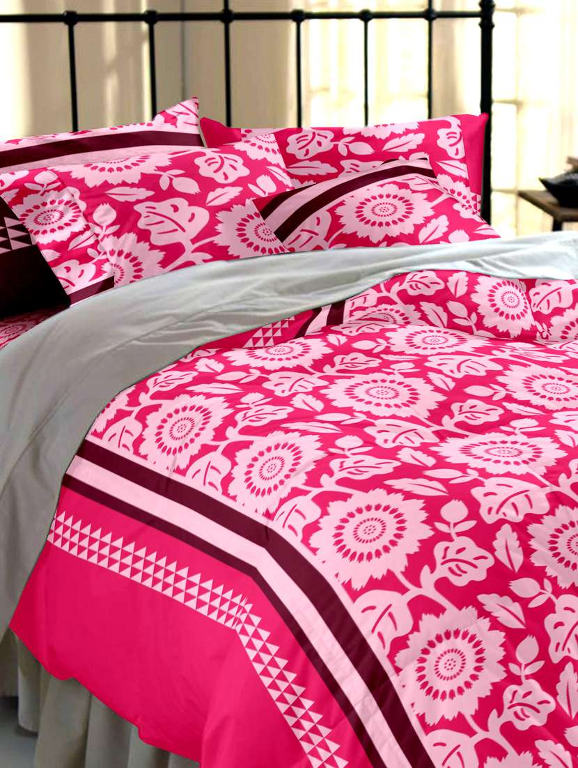 dreamscape 140tc 100% cotton pink floral double bedsheet set